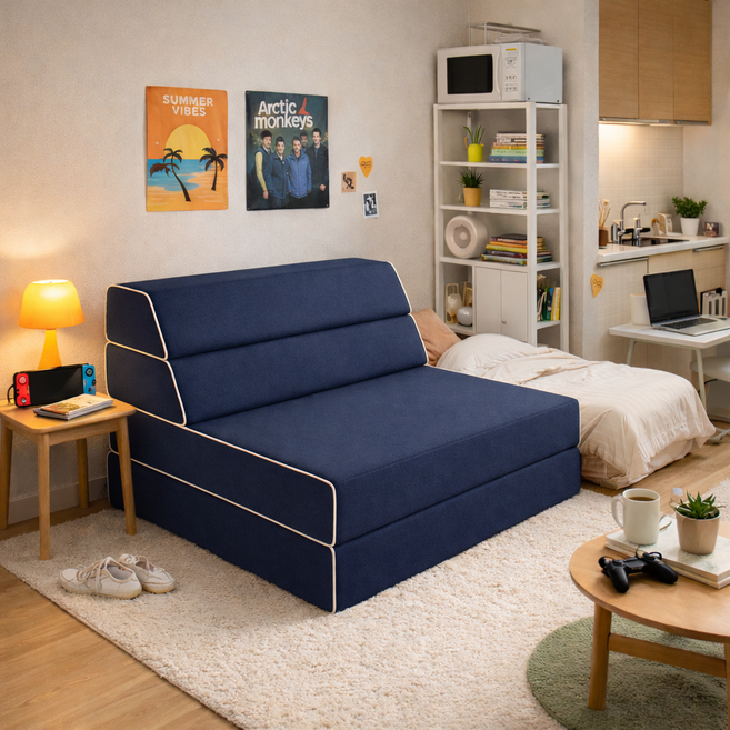 나가다 프리미엄 고탄성 4단 접이식 쇼파베드 폼매트리스, 7라인네이비