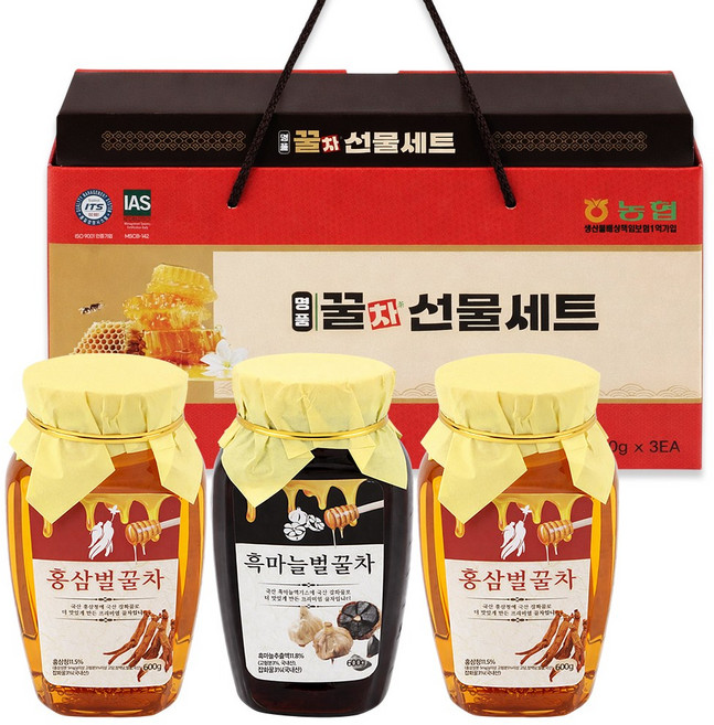 명품 꿀차선물세트 (홍삼벌꿀차600g+흑마늘벌꿀차600g x 2P), 1세트, 홍삼벌꿀차600g+흑마늘벌꿀차600g x 2P