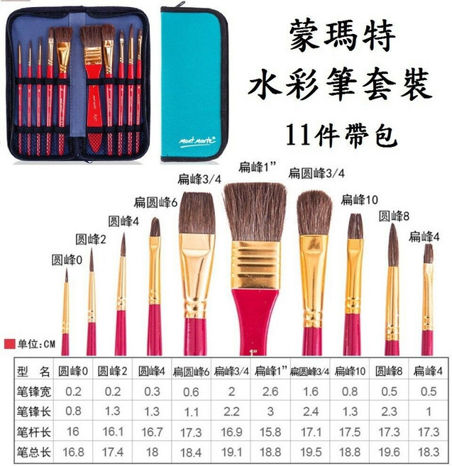 Mont Marte 蒙馬特 筆袋 水彩筆 壓克力筆 油畫筆 水粉筆, 1個, 水彩筆套裝(紅色筆桿)