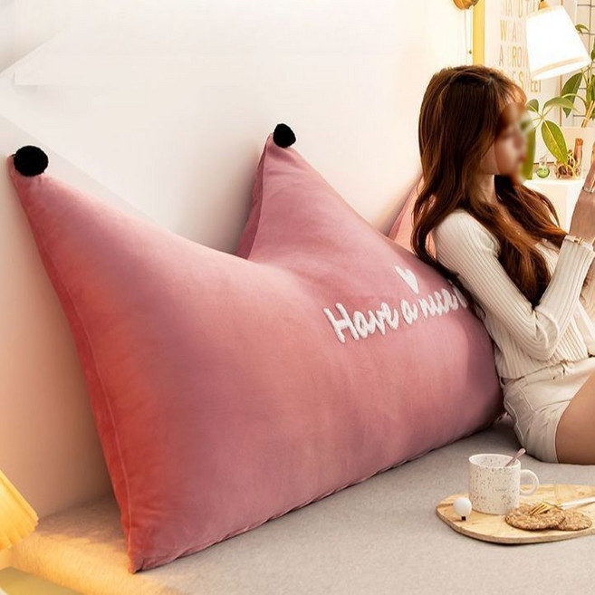 대형 왕관 침대 헤드 쿠션 공주 등쿠션 벨벳 등받이 침실 대쿠션, G. 빨간색과 화이트 톤 (크리스탈 벨벳)