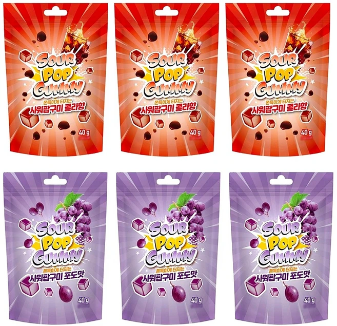 사워팝구미 포도맛 콜라맛 젤리 혼합구성, 40g, 6세트 - 쿠팡