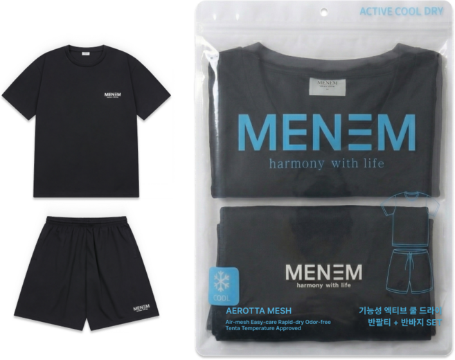 미넴 남녀공용 반팔티+반바지 세트 S~5XL 기능성 쿨티 런닝 헬스 트레이닝