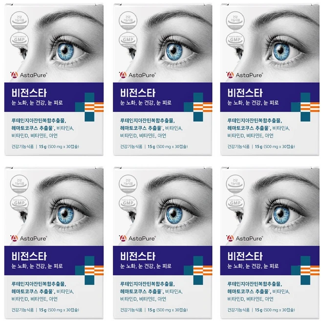 비전스타 루테인지아잔틴 5:1 루테인 아스타잔틴 12mg 눈영양제, 6개, 30정 - 쿠팡