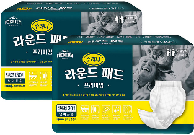 수려니 라운드형 패드 프리미엄 성인용기저귀 30매, FREE(onesize), 30매입, 2세트