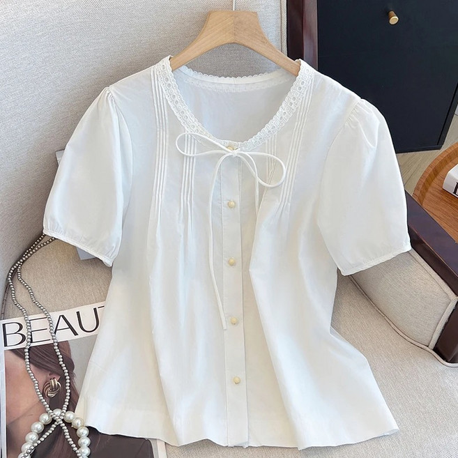 빌리즈빈 여성 셔링 레이스 블라우스 BS73