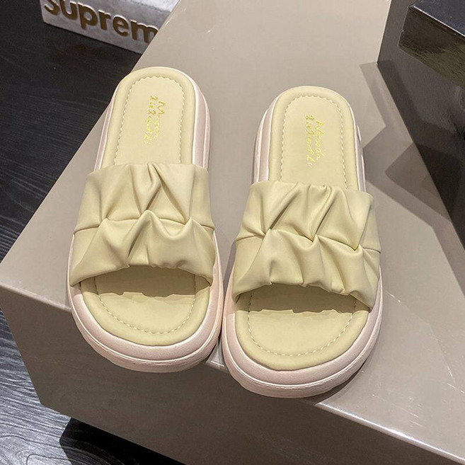 사무실 미용 통굽 여행 샌들 키높이 베이지 실내화 34 여성 슬리퍼