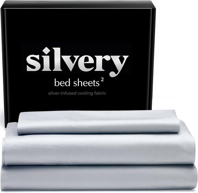 Silver Infused Bed Sheets Set - Award-Winning Self-Cooling Fabric with Self-Cleaning Silvery Techn, 회색
