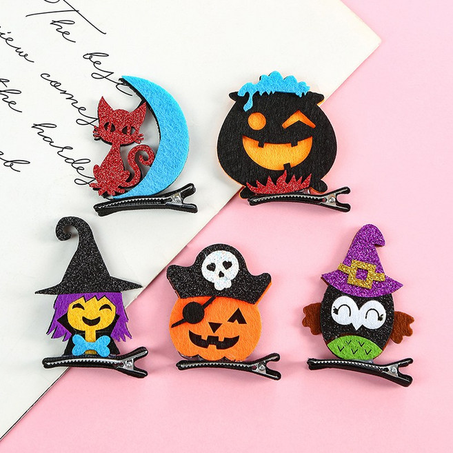 [피앤비유니티]할로윈 장신구모음 200여종 악마뿔머리띠 가면 팔찌 안경 넥타이 마녀모자 등, A-3-03)머리핀2 애기마녀