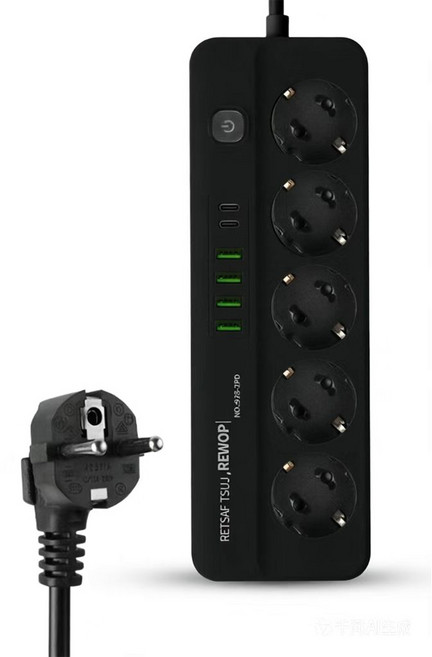 멀티탭 USB C타입 겸용 콘센트 충전기 2PD+4USB 2500W, 1개, BLACK 5구, 2m