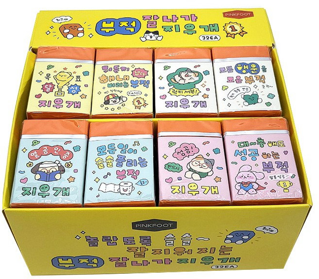 핑크풋 부적 잘나가 지우개 4종 x 8p 세트, 혼합색상, 1세트