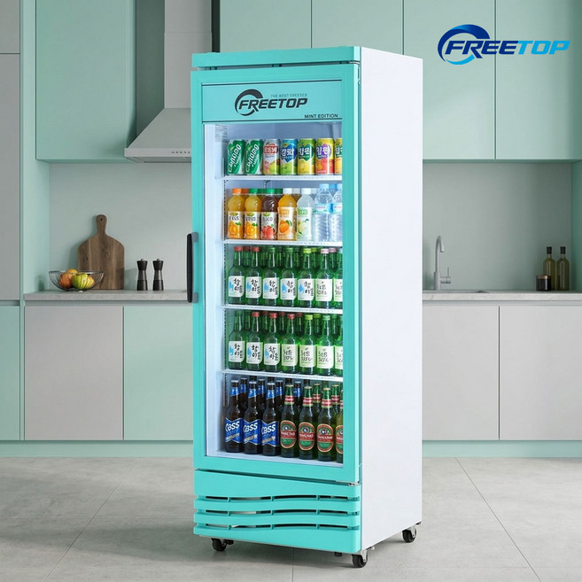 소상공인지원 음료수 냉장고 385L 업소용 쇼케이스 FT-470RG 민트 술장고 약국 병원 주류 편의점, FT-470RG 민트 (착불배송비 해피콜안내)