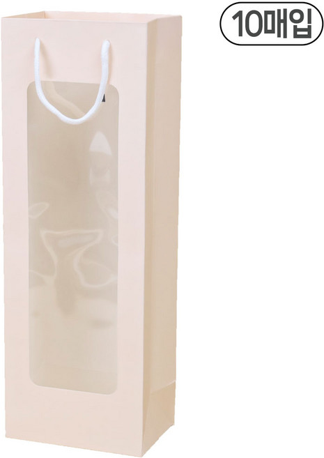 세모쇼핑백 투명창 와인쇼핑백 긴 세로쇼핑백 윈도우 와인백 샴페인 양주 선물 포장백 와인 종이가방, @10매입@, 핑크
