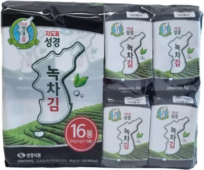 지도표 성경 녹차 도시락김, 4g, 16개