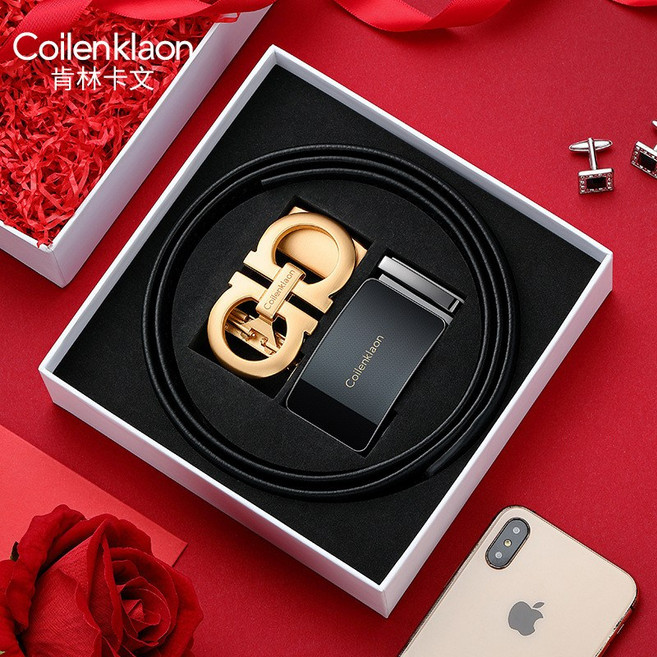 Coilenklaon男士皮帶 頭層牛皮 自動扣皮帶 牛皮腰帶 真皮男士皮帶 商務休閒皮帶 商務皮帶 男生皮帶 男士禮物