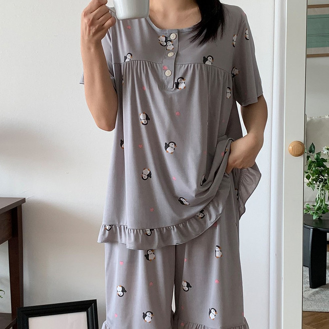 MUGIO 쿨링 여름잠옷 시원한 냉감 여성 상하세트