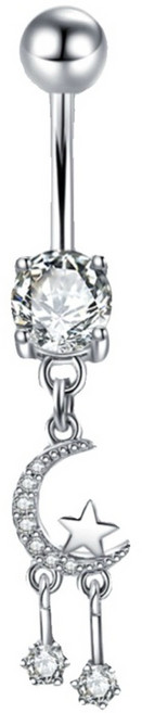 醫療鋼星星月亮鋯石肚臍環, 1個