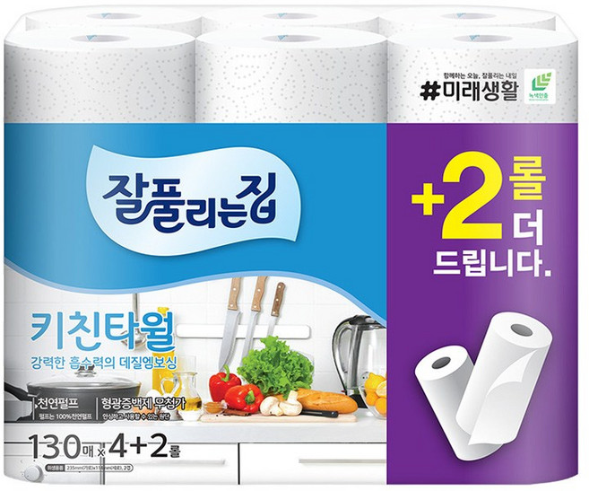 잘풀리는집 천연펄프 키친타올, 6롤, 1개