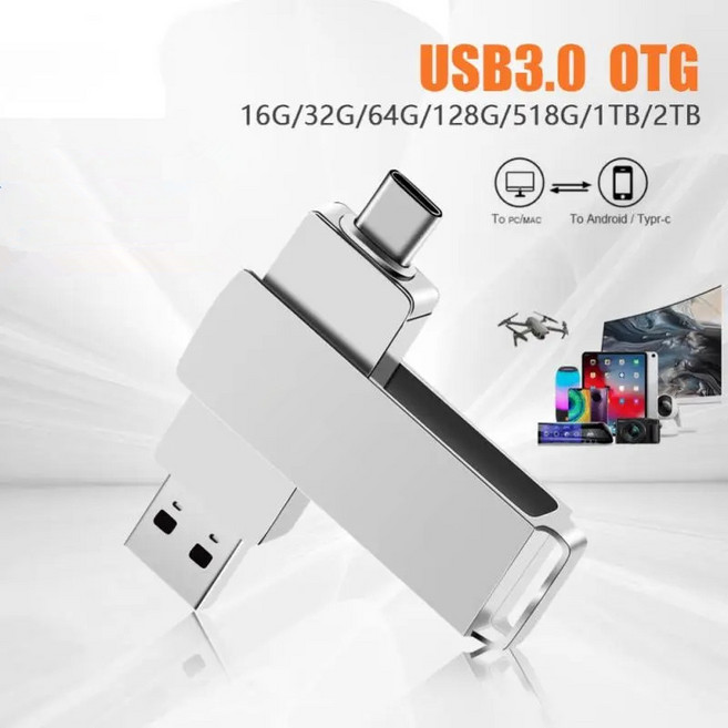 2-in-1 USB 디스크 128GB 64GB 32GB USB3.0 Type-C 인터페이스 스마트폰 컴퓨터 상호 전달 휴대용, 1개