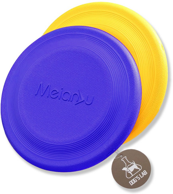 독스랩 강아지 원반 프리스비 장난감 부메랑, 1개, 블루+옐로우
