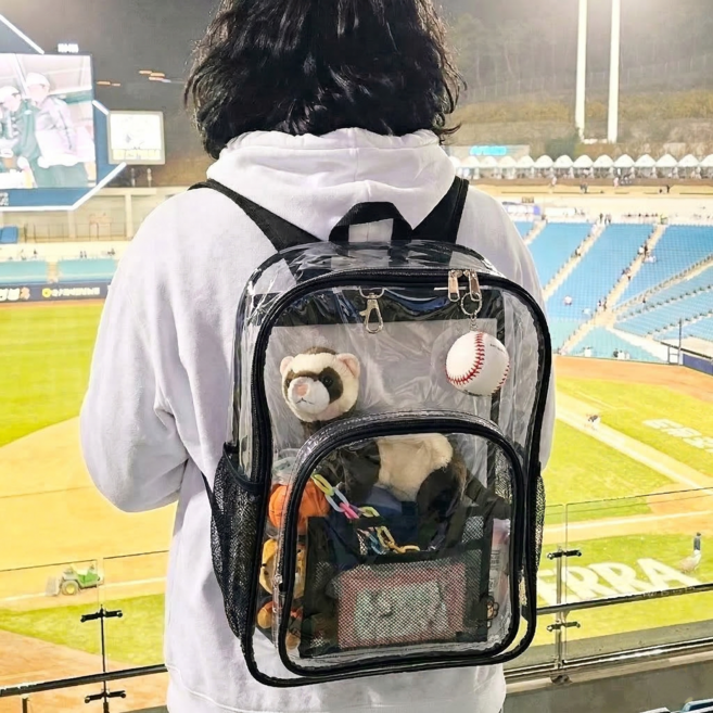 투명 야구 직관 가방 방수 백팩 pvc 야구가방 공연 관람 덕질 야구장 준비물 비치 짐가방, 블랙, 1개