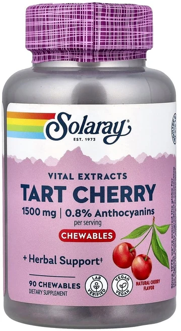 솔라레이 Vital Extracts 타트체리 천연 체리 1500mg 츄어블 90정(츄어블 1개당 500mg), 1개, 90정 - 쿠팡