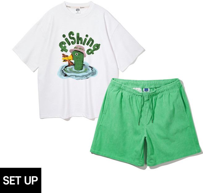 [SET] 앨빈클로 FISHING DUCK 오버핏 반팔티 코듀로이 하프 팬츠 셋업