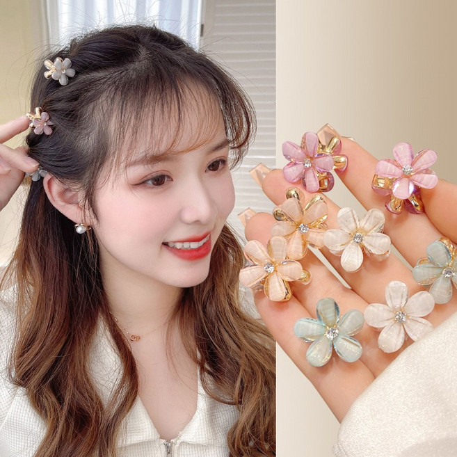 4p 미니 자개 플라워 집게핀 헤어핀 긴머리 리본 반묶음 셀프 올림머리