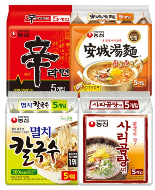 신라면 5입 + 안성탕면 5입 + 멸치칼국수 5입 + 사리곰탕면 5입, 1개