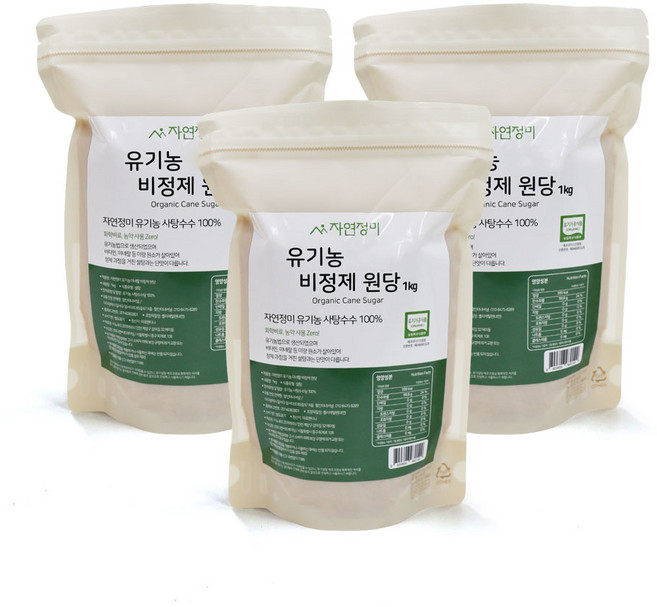 자연정미 유기농 비정제 원당 설탕, 3개, 1kg