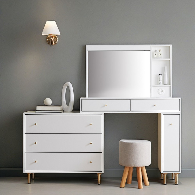 보루네오 엘리브 골드니스 3단 3칸 화장대 LED거울 pn816-1, 화이트