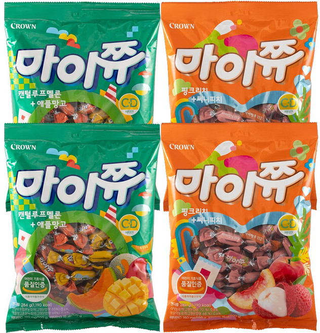 마이쮸 대용량 혼합세트 (핑크리치서니피치 +캔털루프멜론애플망고), 2세트, 1.136kg