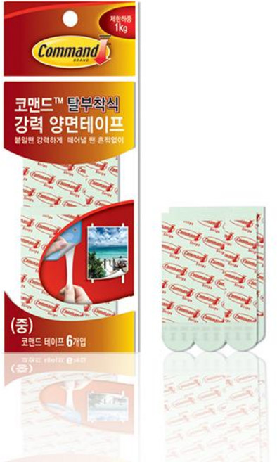 커맨드 접착식 후크 화이트 리필테이프 (중) / 벽걸이 행거 훅 다용도 강력 테이프, 1개