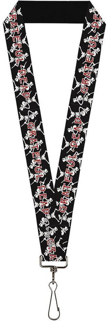 Buckle-Down Grateful Dead Lanyard Dancing Skeletons and Text 블랙 화이트 레드 엘라스틱 199199 8595535325, Buckle-Down Grateful Dead Lany