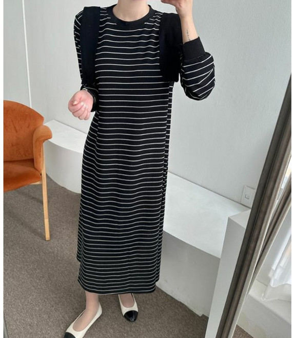p736 싱글 스트라이프 롱원피스 데일리 단가라롱원피스 빅사이즈 임부복 오버핏 국내생산