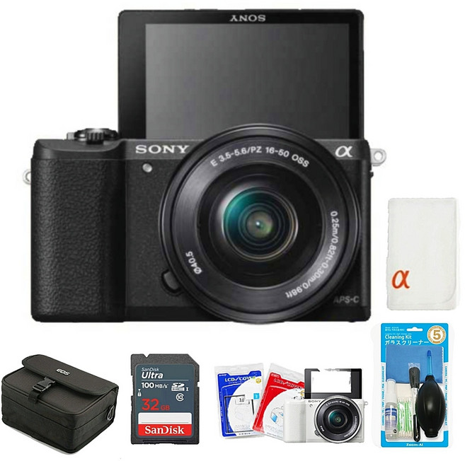 소니 알파 A5100 + 16-50mm 줌렌즈 + 5종악세사리 풀 패키지/ 미러리스 카메라, 블랙 풀패키지