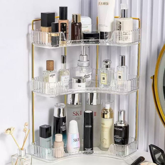 거와스 다용도 코너 선반 화장품 정리대 3단, 투명, 1개