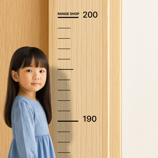 레인지샵 자국없는 심플 키재기 스티커 200cm, 1개, 투명 블랙