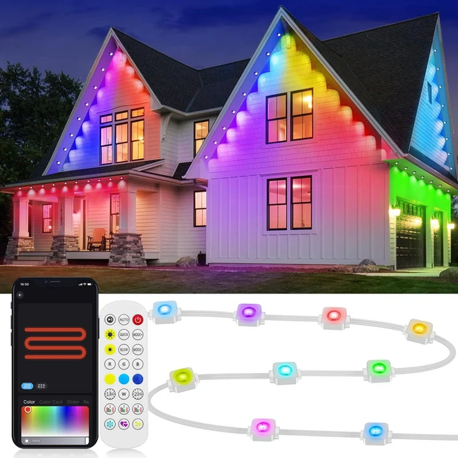 20M APP 영구 야외 처마 LED 조명 방수 스마트 RGBIC 문자열 DIY 장면 풀 하우스, 01 US Plug, 04 10M, 01 하얀색