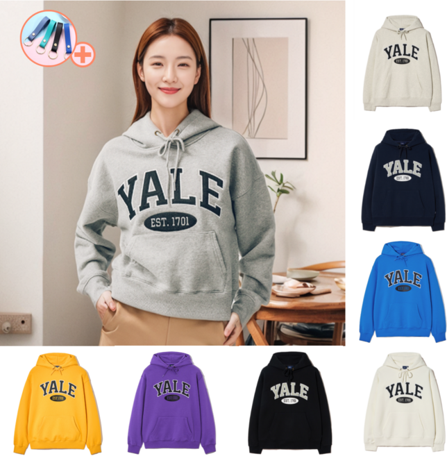 [국내정품] 예일 YALE 투톤 아치 후드티 남녀공용 빅로고 커플 티셔츠 캠퍼스룩 8컬러 with JS고급키링