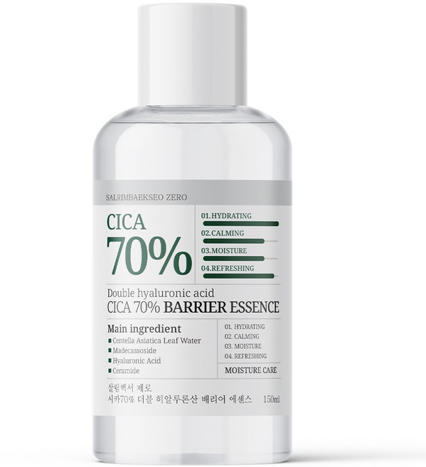 [피부 겉 수분 169% 개선] 살림백서 제로 시카70% 에센스 150ml 더블 히알루론산 대용량 진정 수분 보습 병풀, 1개