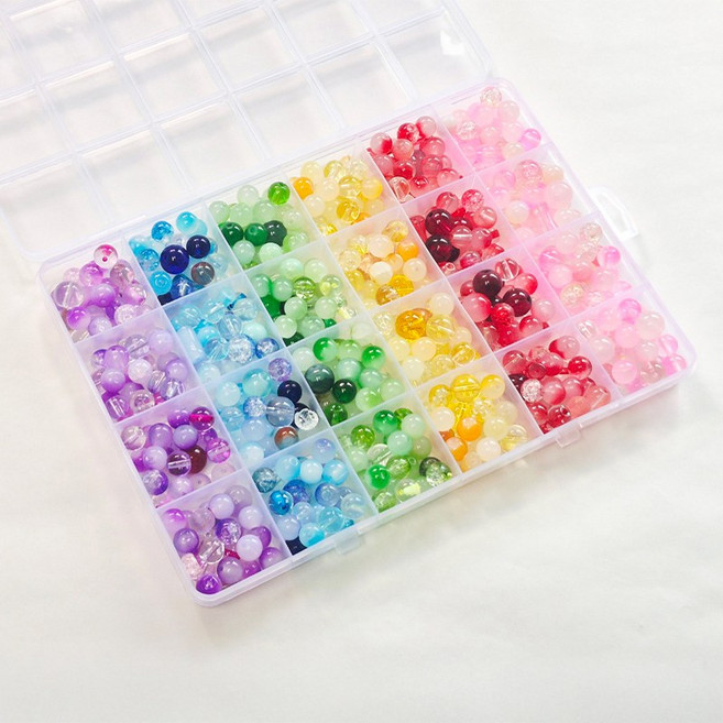 24칸 유리구슬 8mm 혼합구슬 480pcs 크렉무늬 크리스탈, 1개, 24칸 믹스