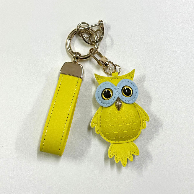 다나모인 행운 부엉이 가죽 키링 키홀더 차키홀더, 노랑