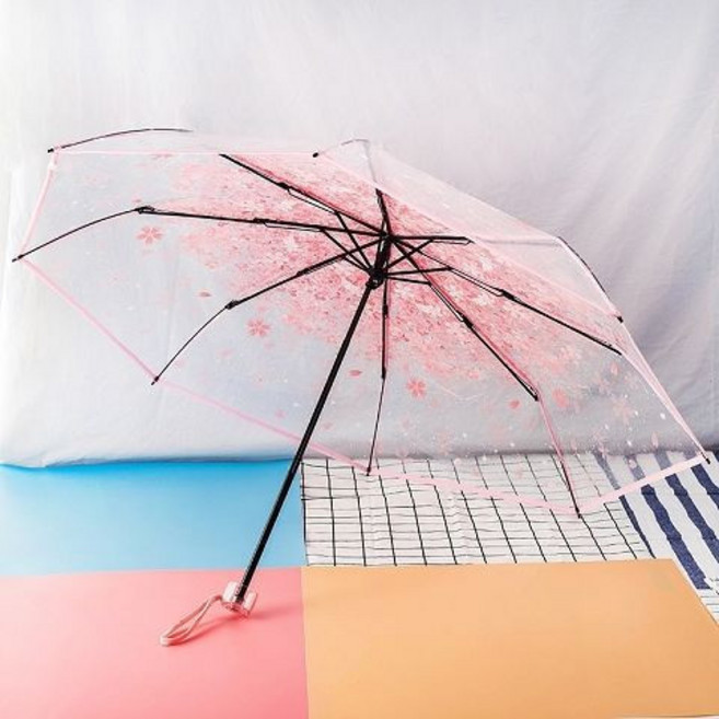 加固透明折疊晴雨傘 男女款 防曬 三折學生情侶傘
