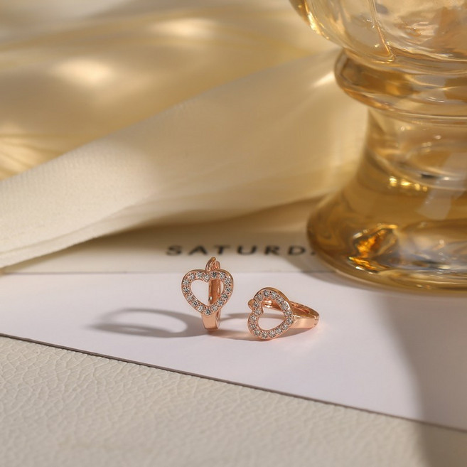 ROYALBELLE 은 하트 큐빅 귀걸이 심플 럭셔리한 미니 하트 귀걸이 액세서리 Y021826
