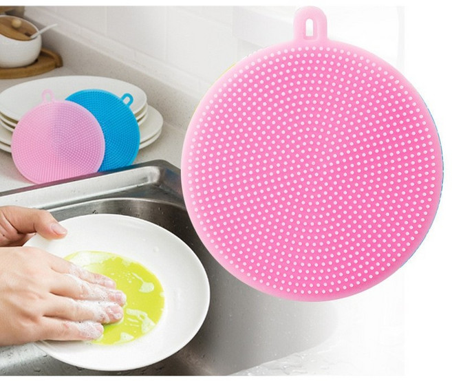 LIVEO 실리콘 수세미 원형 세척패드 걸이형 주방 설거지 욕실청소 다용도, 1개, 1개
