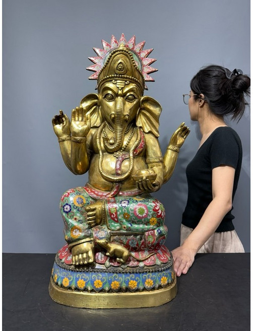 黃銅 ગણેશ 坐姿 擺件 印度神像 宗教藝術品, 金, 1個