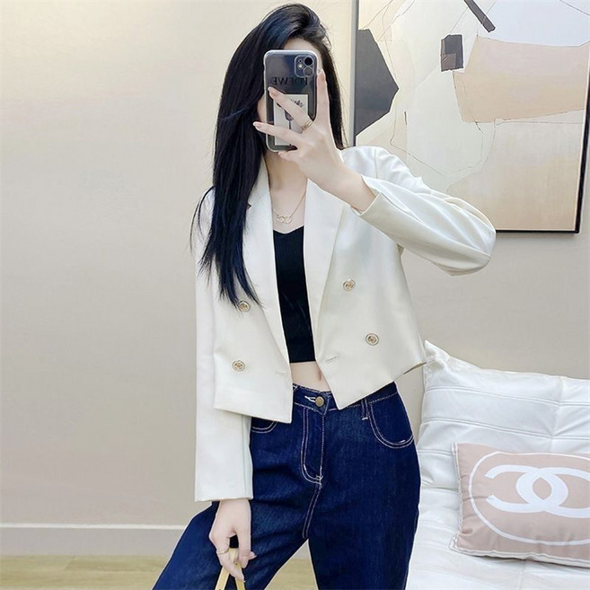 TKX 여성 봄 가을 짧은 더블 버튼 블레이저 슬림핏 정장 오피스 캐주얼 자켓 K71