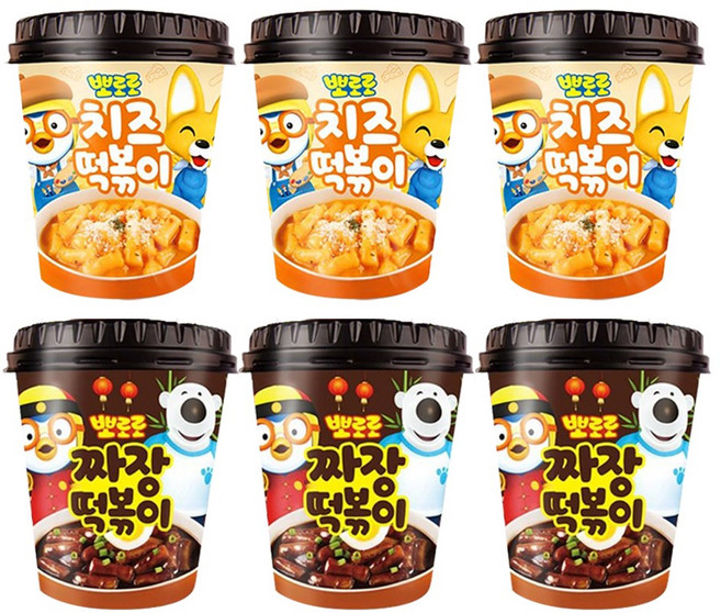뽀로로 컵 떡볶이 치즈110g 3개+짜장110g 3개 (총6개) 어린이캠핑여행식품즉석간편, 6개, 110g