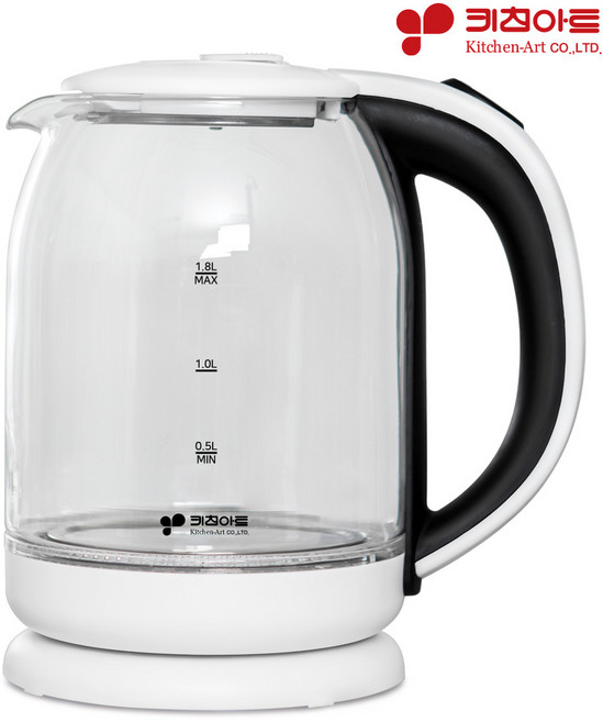 키친아트 커피포트 분유 스텐 유리 주전자 무선 포트 화이트 K12