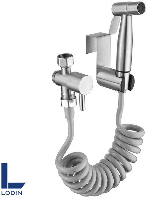 로딘 욕실 청소 스프레이건 세트 변기샤워기 스텐304 무광 코일호스 LO-826, 1개, 실버